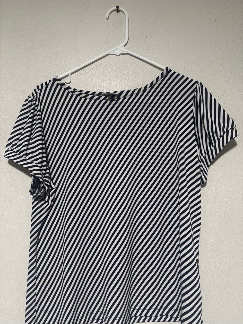 Worthington Navy and White Diagonal Stripe Short Sleeve Top